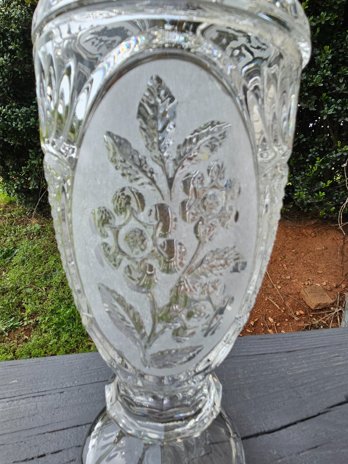 Apothecary Jar Lidded Etched Floral Patterns 14″ Crystal D’Adriana of Yugoslavia