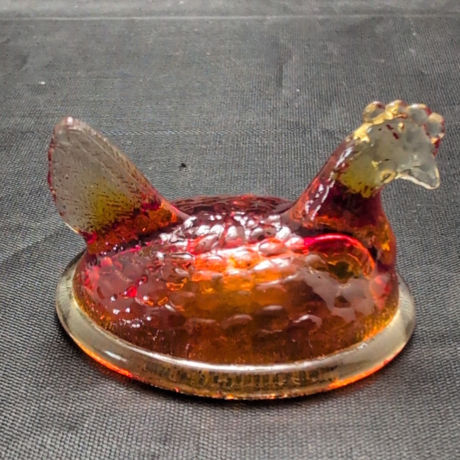 Amber Red Glass Chicken Covered Dish with Lid Included, Round, 2 – 1/2in