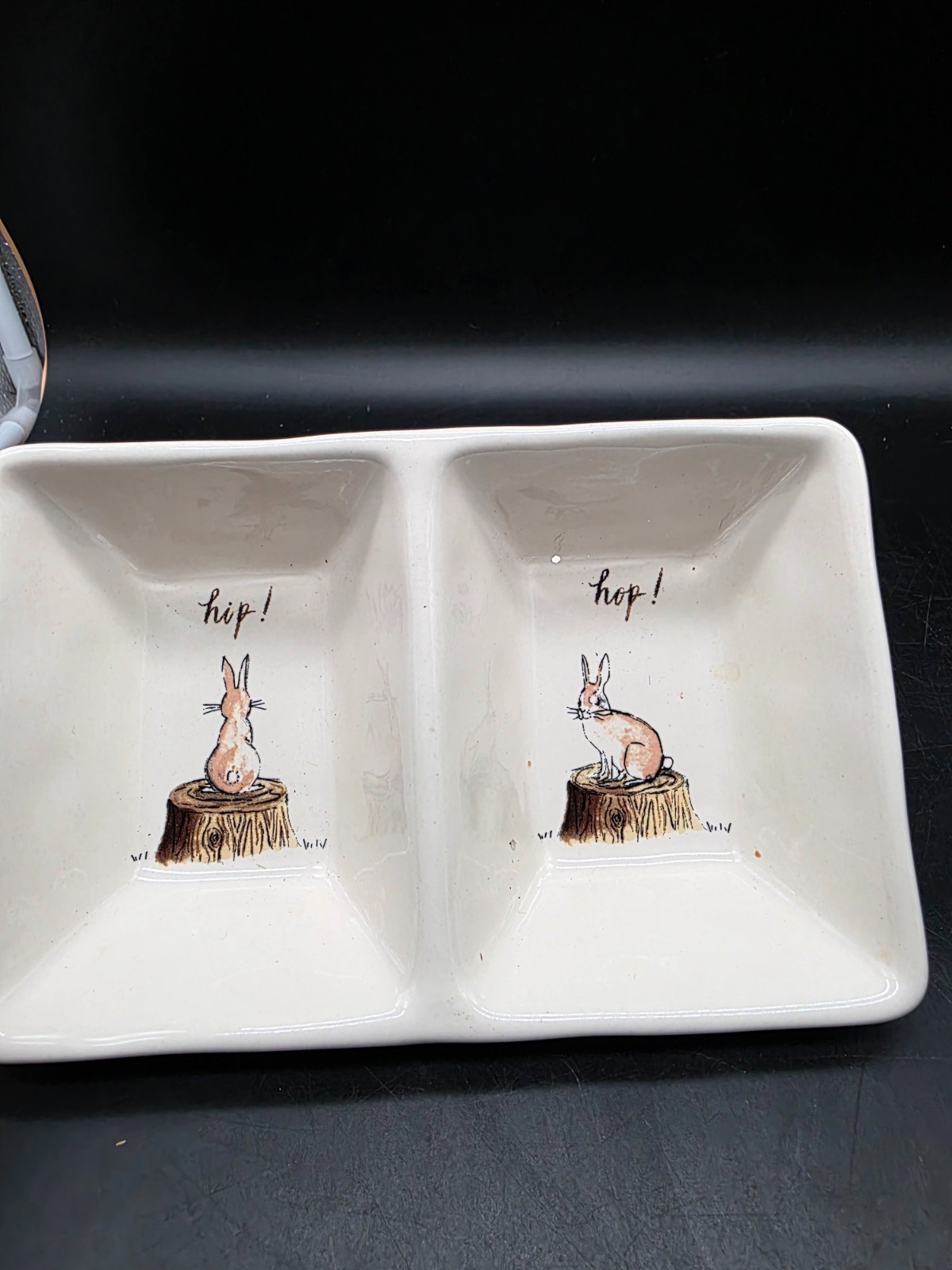 Rae Dunn Artisan Collection Easter Bunny Rabbit Hip! Hop! Divided Candy Dish