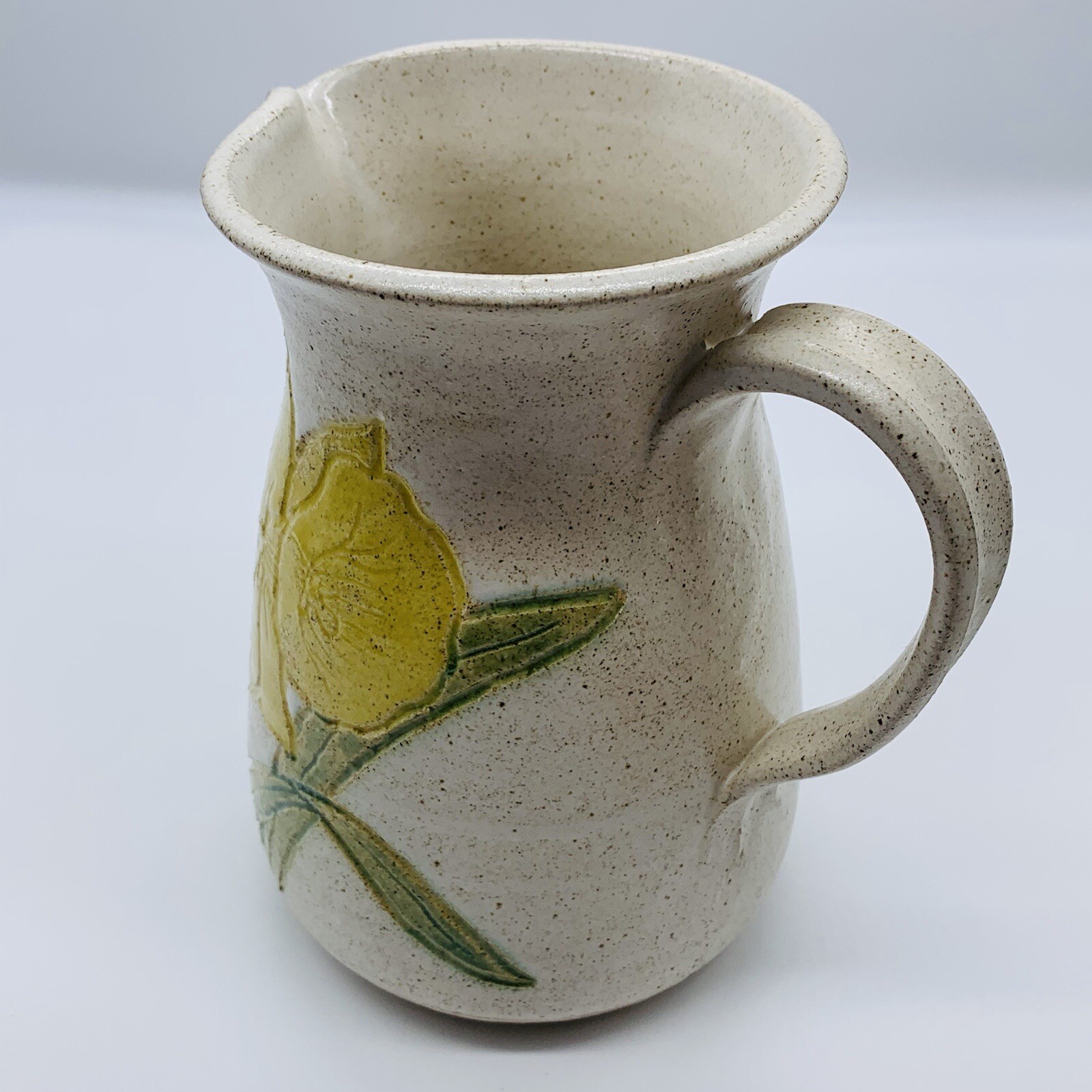 Vintage Studio Art Pottery Pitcher Yellow Flower Signed By Artist 7”T 5”W