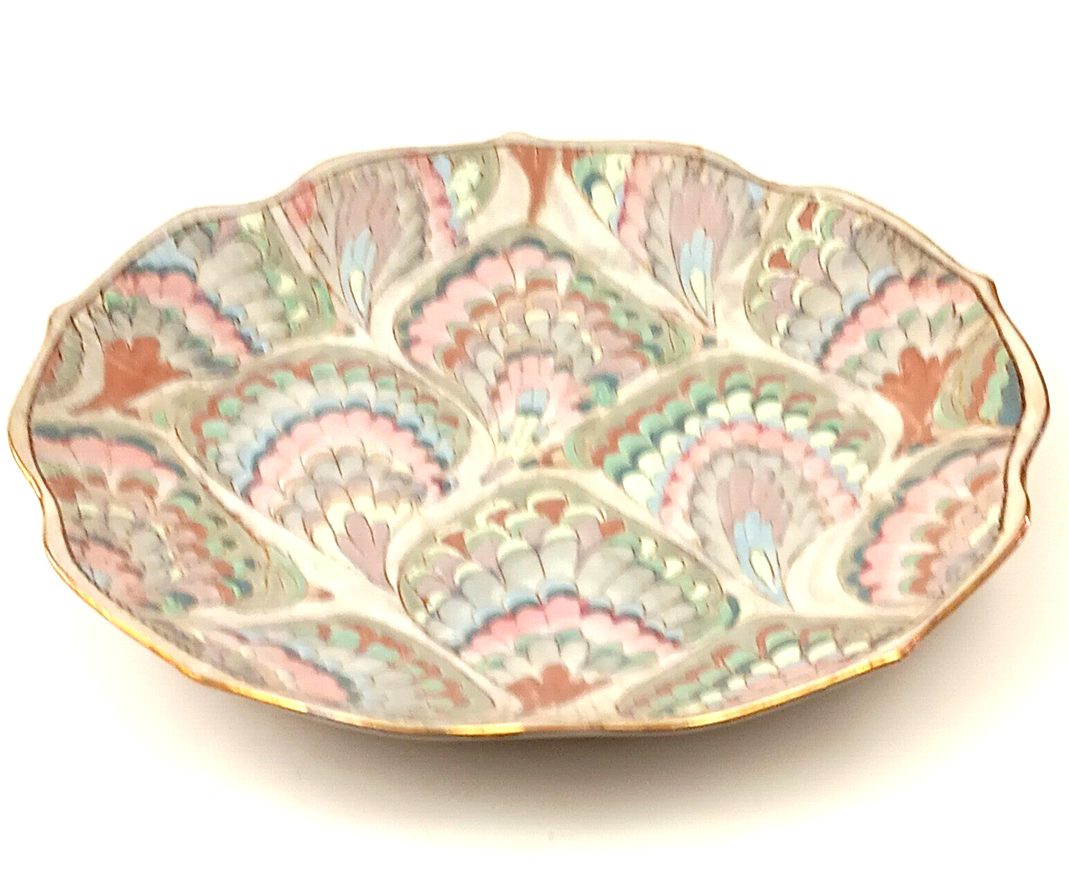 Andrea By Sadek Marble Flame Fan Marbleized Plate 10.25”Diam Round