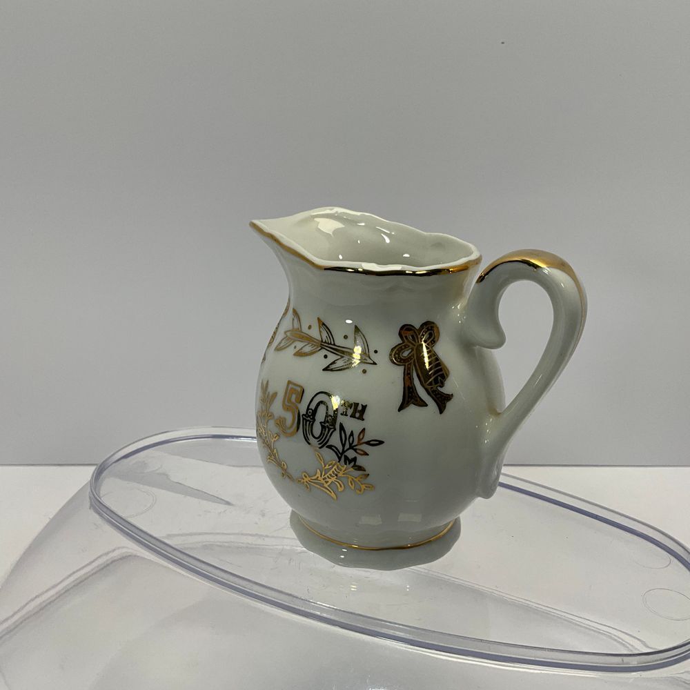 Lefton 4934 China 50th Anniversary Gold Trim Ceramic Creamer Pitcher Vintage