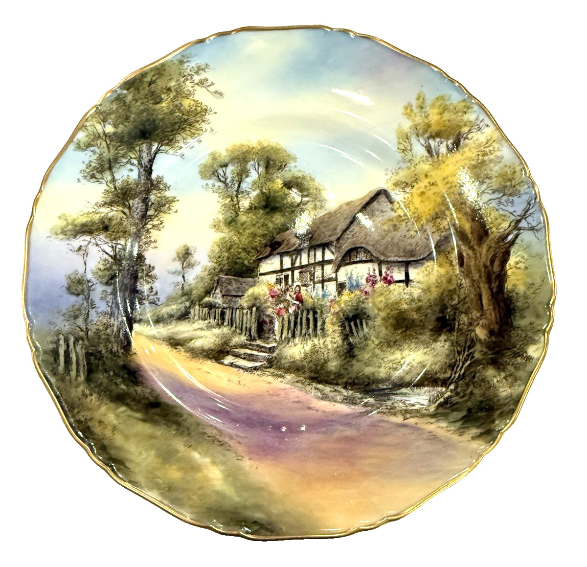 Pristine 1953 Royal Worcester 10.5″ Cabinet Plate Fladbury Signed J Smith Mint