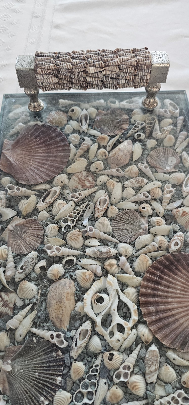 Shell handmade art rectangular glass tray, “close to the sea”💦