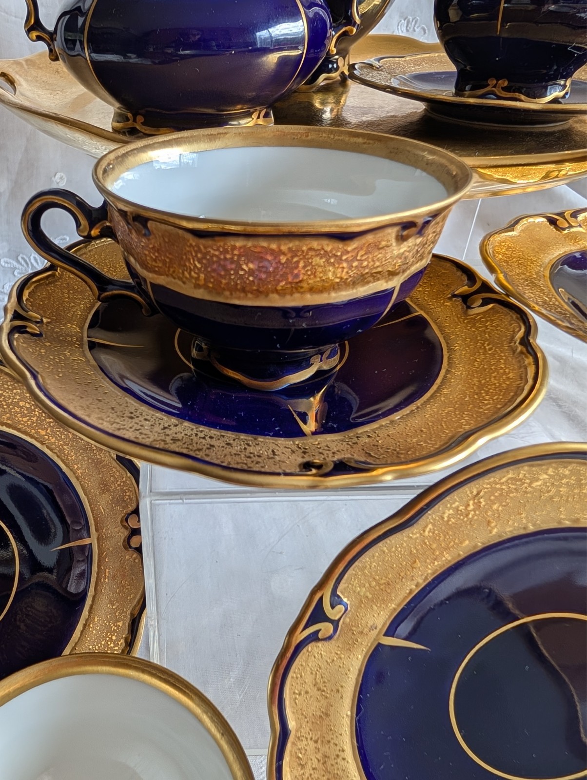 VINTAGE GRAF VON HENNEBERG PORZELLAN ILMENAU GERMANY ECHT KOBALT COFFEE SET 15pc