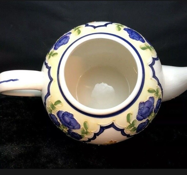 Thoma’s Plant Basket Very Large Embossed Floral Teapot Hand Painted 13 Cup 104oz