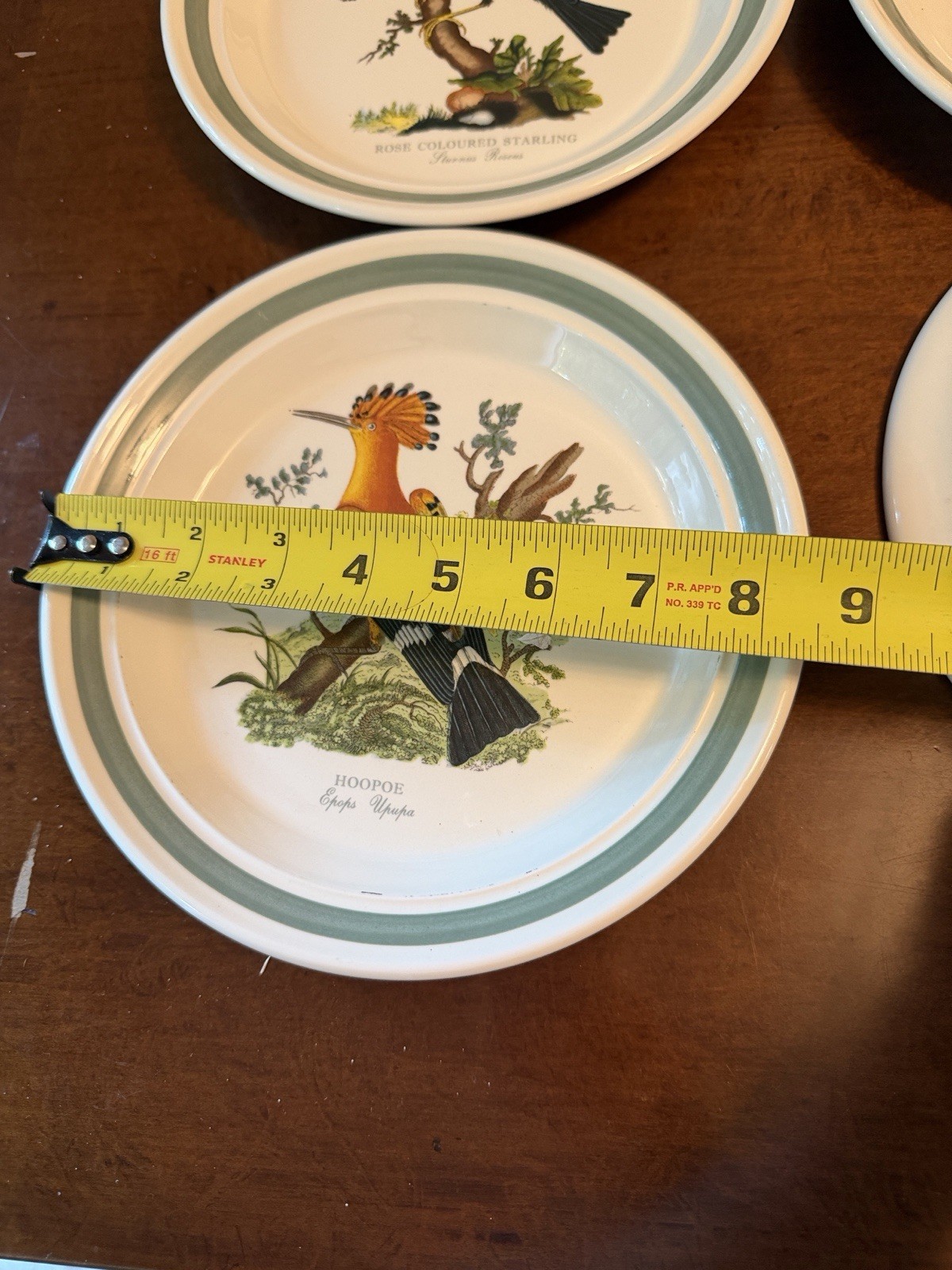 Portmeirion Birds of Britain Ceramic Salad Plates Green Rim 8 in Set of 6
