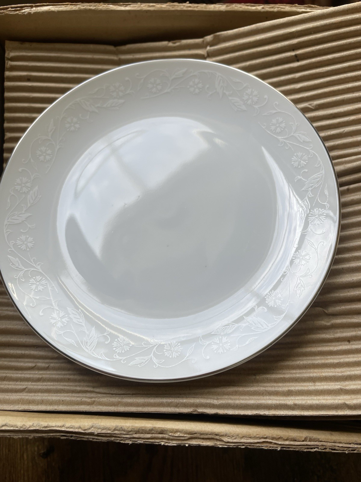 Seyei Bridal Lace (12) 6-3/8” DESSERT PLATES White Silver Fine China Japan NOS
