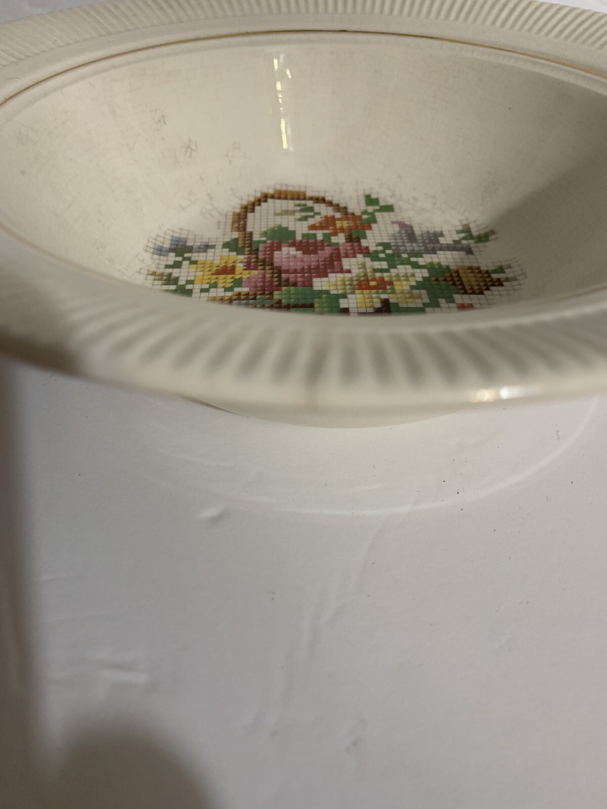 VICTORY SALEM CHINA VINTAGE 9” CERAMIC Serving Bowl FLORAL BASKET PP 23 K Rim