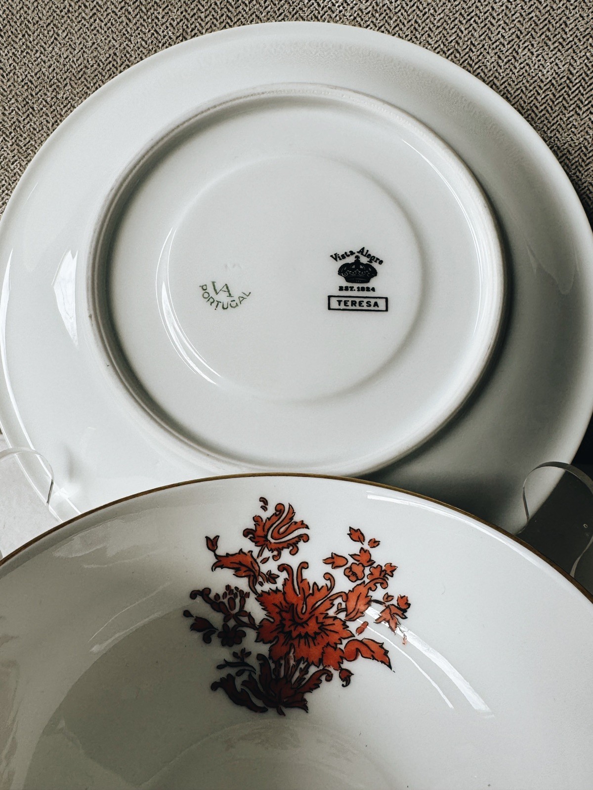 Vintage Vista Alegre “Teresa” Rust Footed Cup & Saucer Portugal, Set of THREE