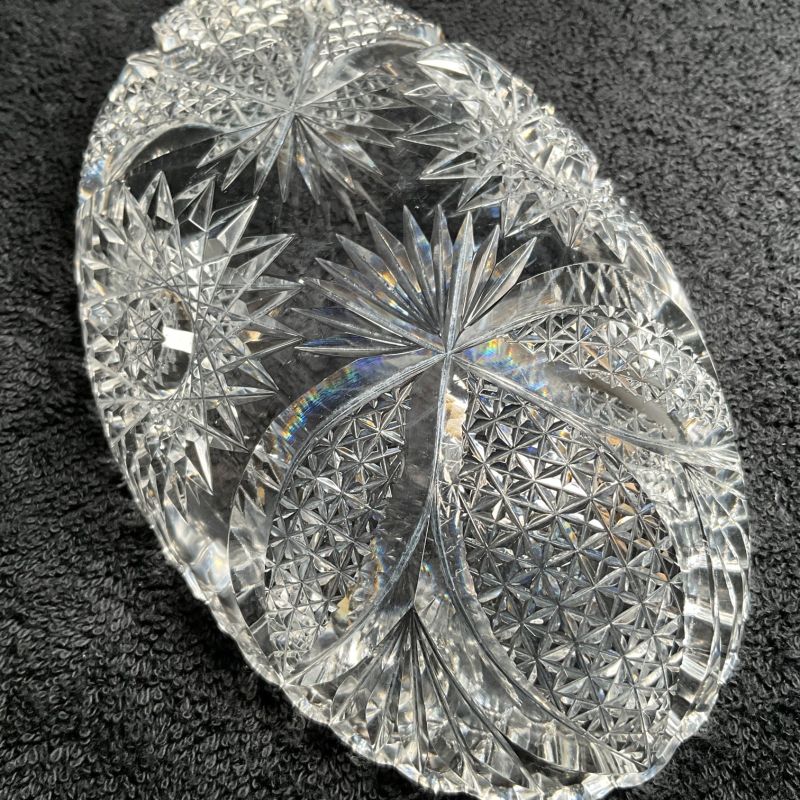 Rare Design – Antique American Brilliant Period Oval Crystal Celery Dish 7”L