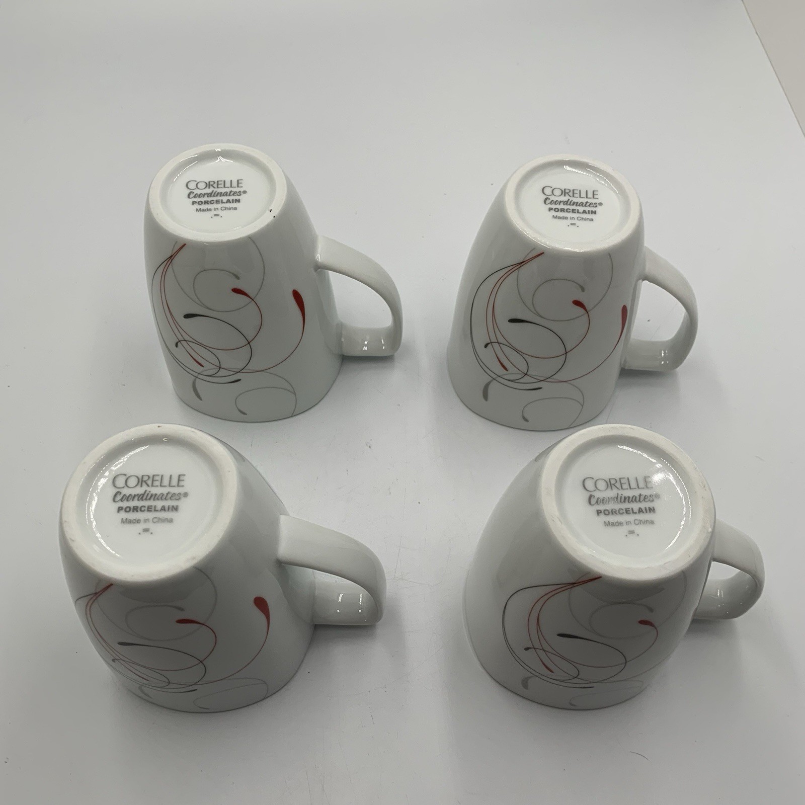 Corelle Coordinates Splendor Blk/Red/Gray Swirl Set of 4 Mugs Porcelain 12 oz