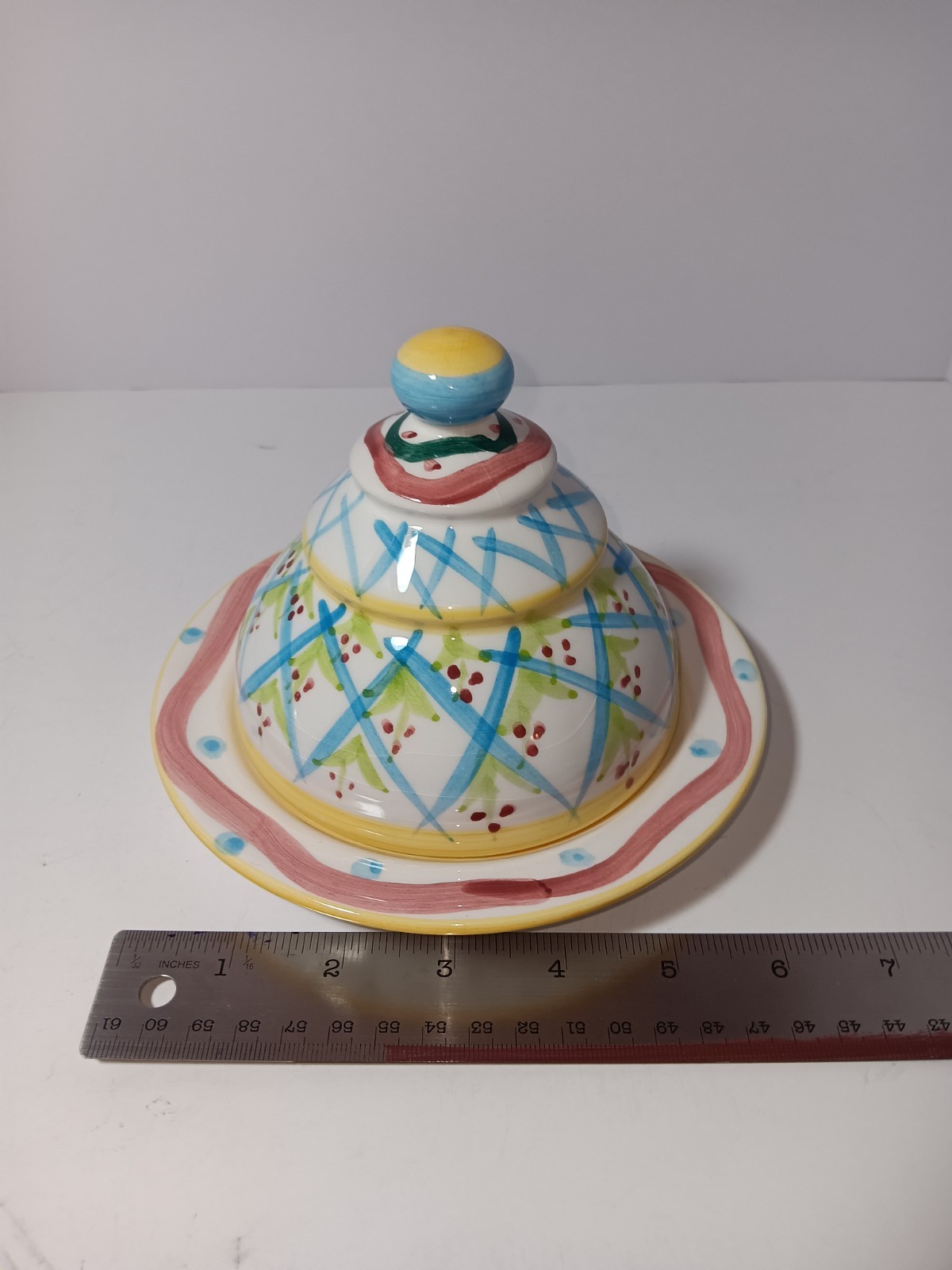 BEAUTIFUL Vintage Colorful Majolica Ceramic Cheese Dome – MacKenzie Childs Style