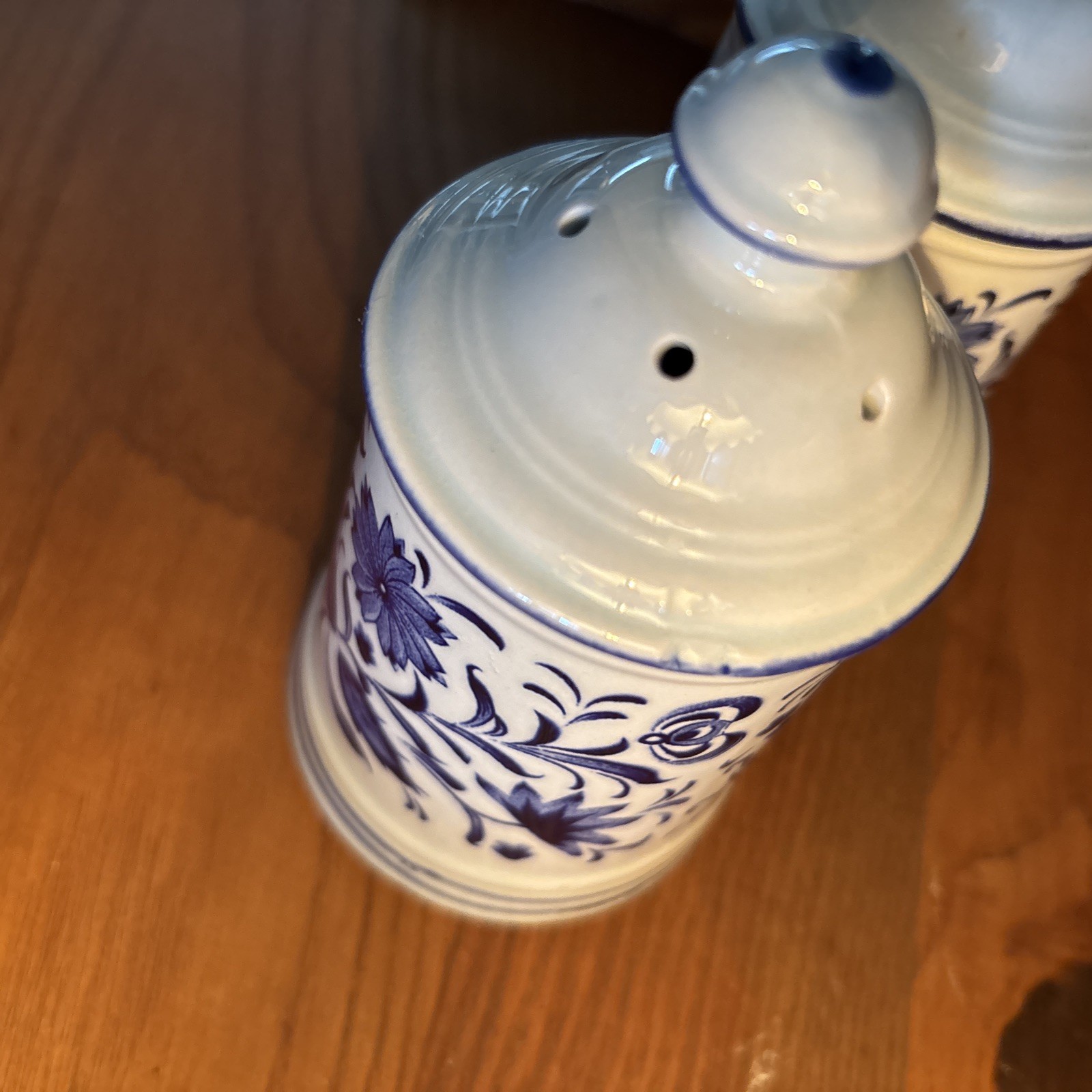 Vintage Blue Danube china Salt & Pepper Shakers 5” high Japan