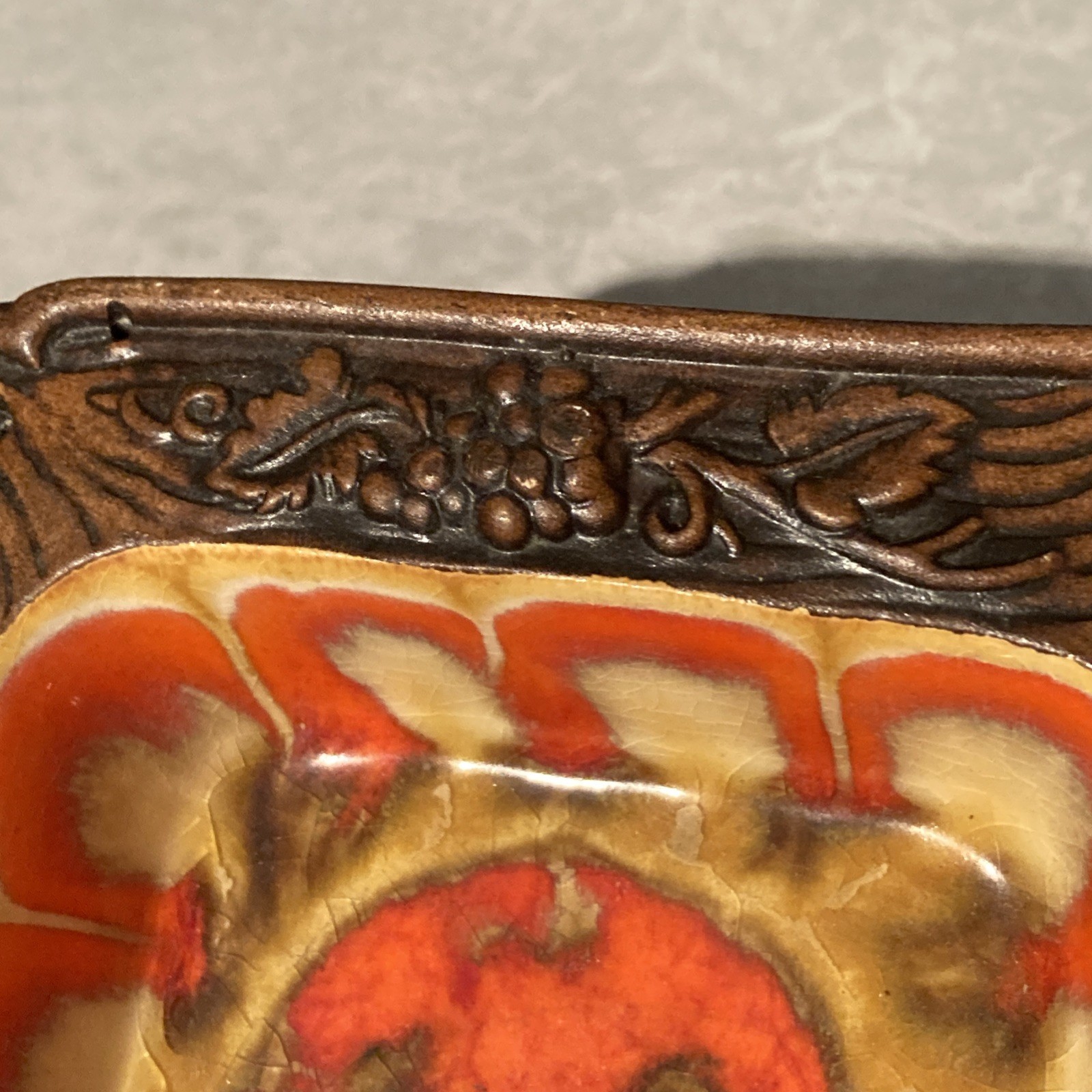 Vintage Treasure Craft Dish – Orange/ Gold/ Brown Drip with fruit edging