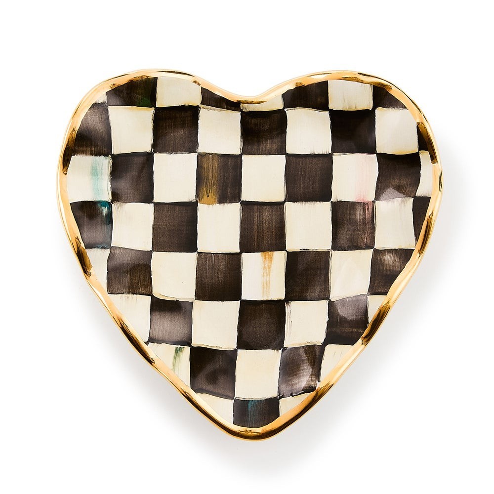 NEW W TAG Ceramic McKenzie-Childs Courtly Check Fluted Heart Plate; 6” By 6.5”