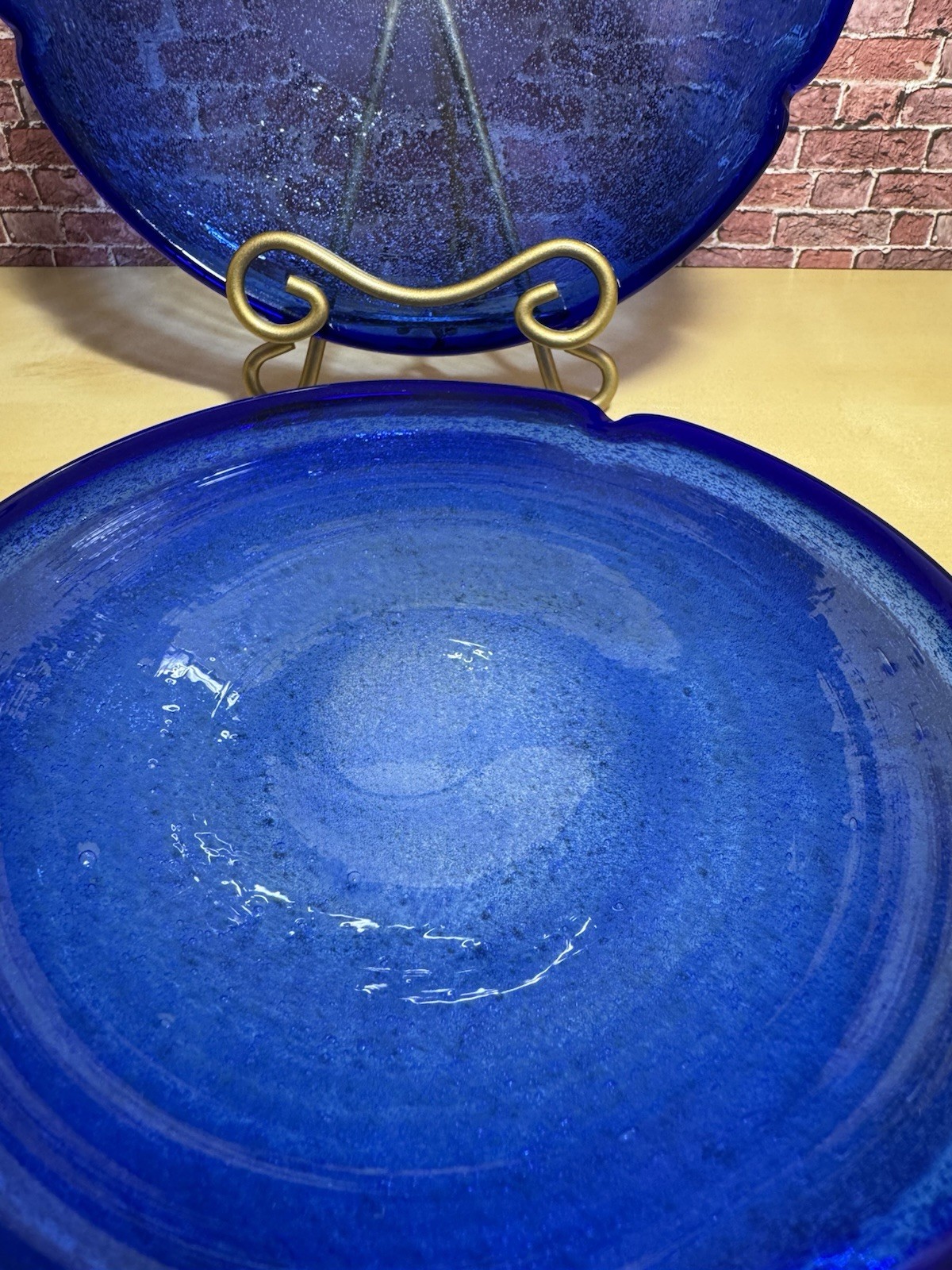 2 Piece Cobalt Blue 7” Dessert / Salad / Bread Plates Hand Blown Art Glass SALE