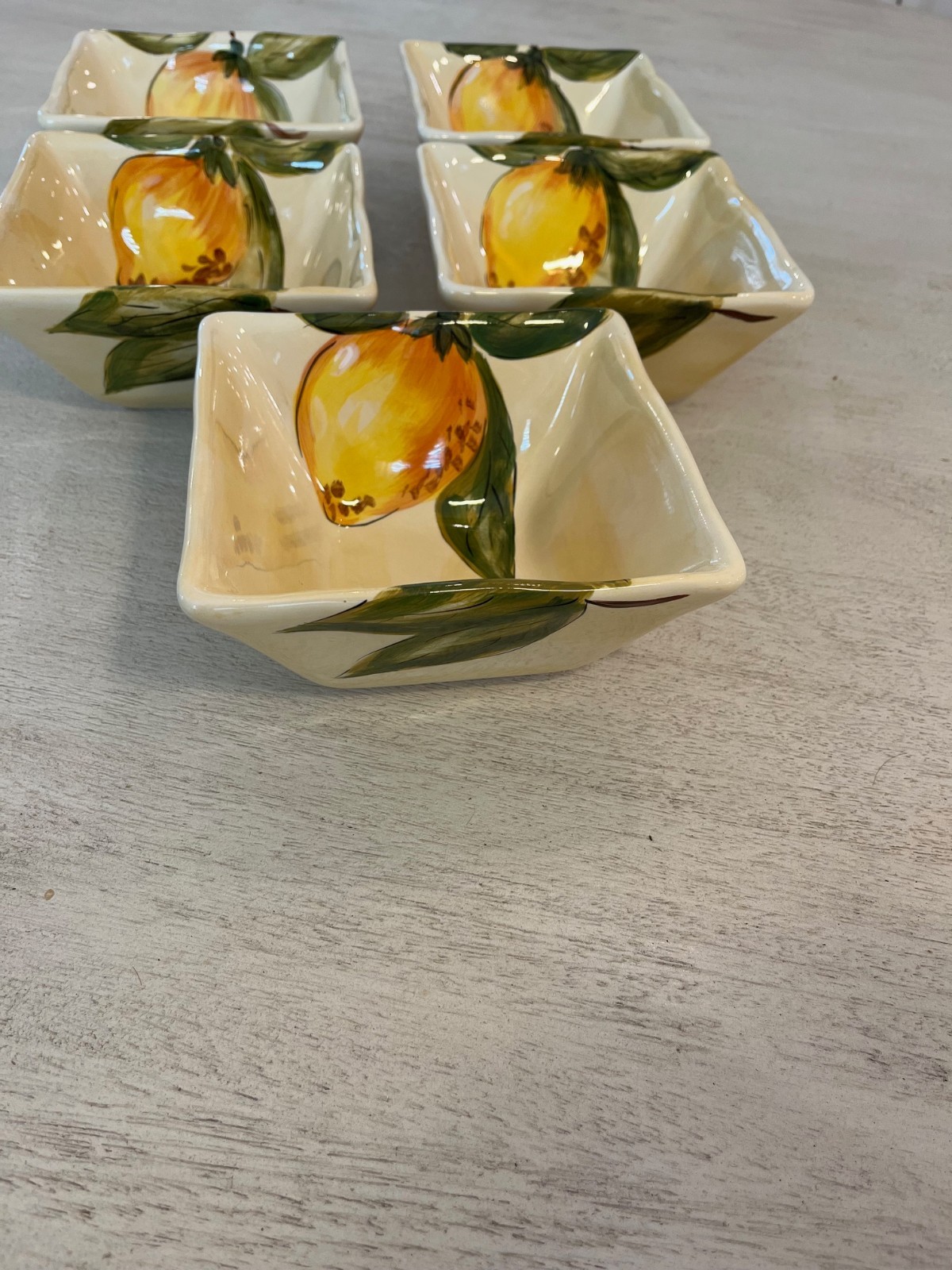 5 PIER 1 Imports Lemon Orchard Square Bowls Hand Painted Ceramic Earthenware