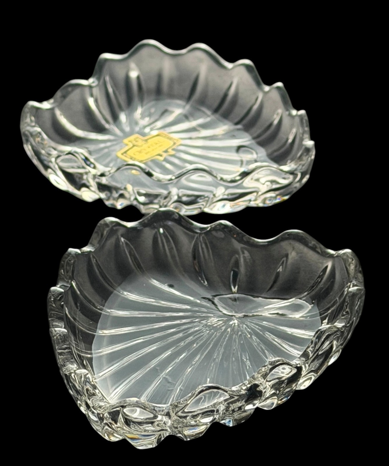 Vintage Zajecar 24% Lead Crystal Heart Box Candy Dish Jewelry Box Yugoslavia