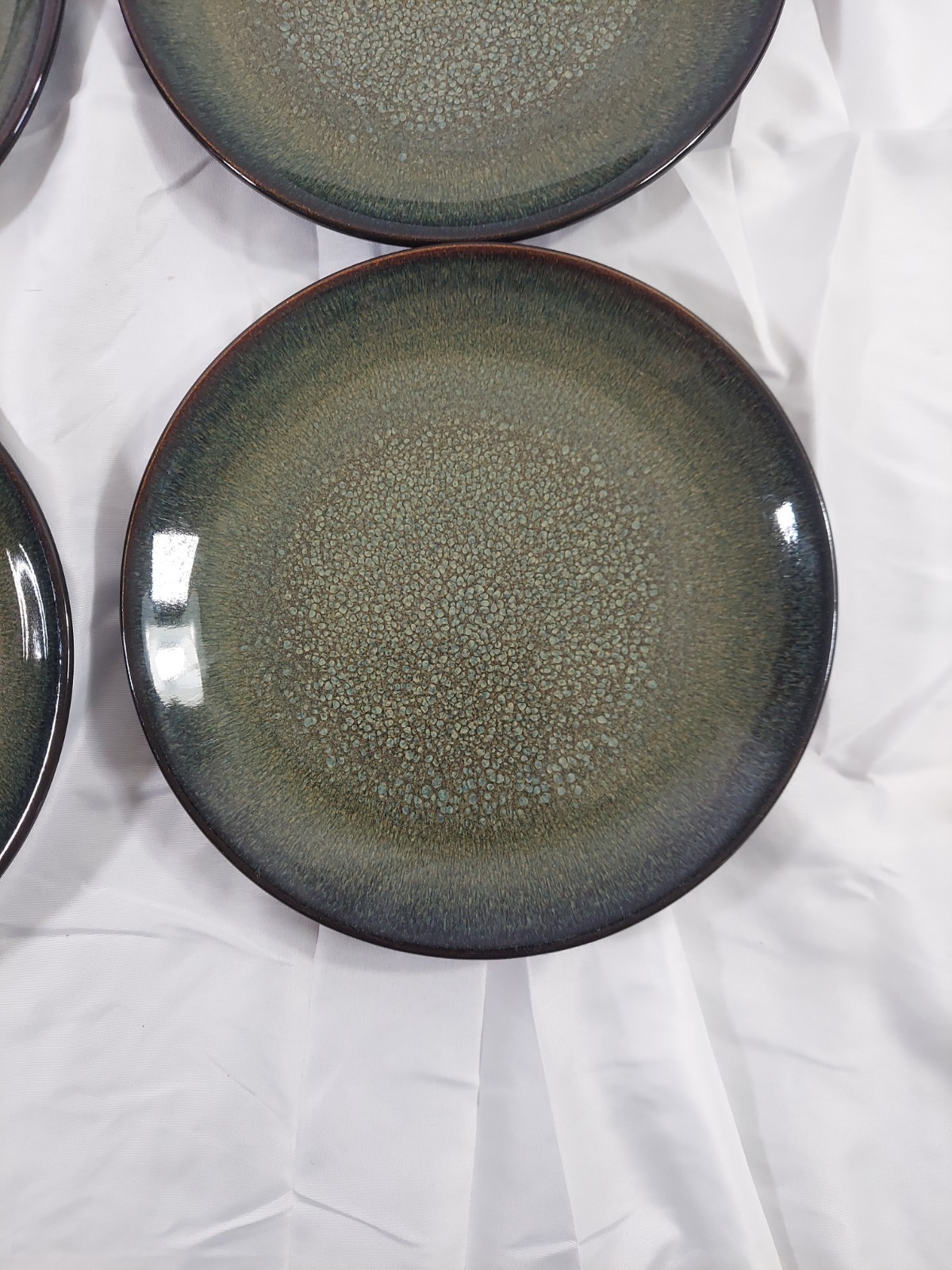 Lot of Four (4) Salad Plates Threshold Cambridge Green Stoneware 8 1/4 Inches.