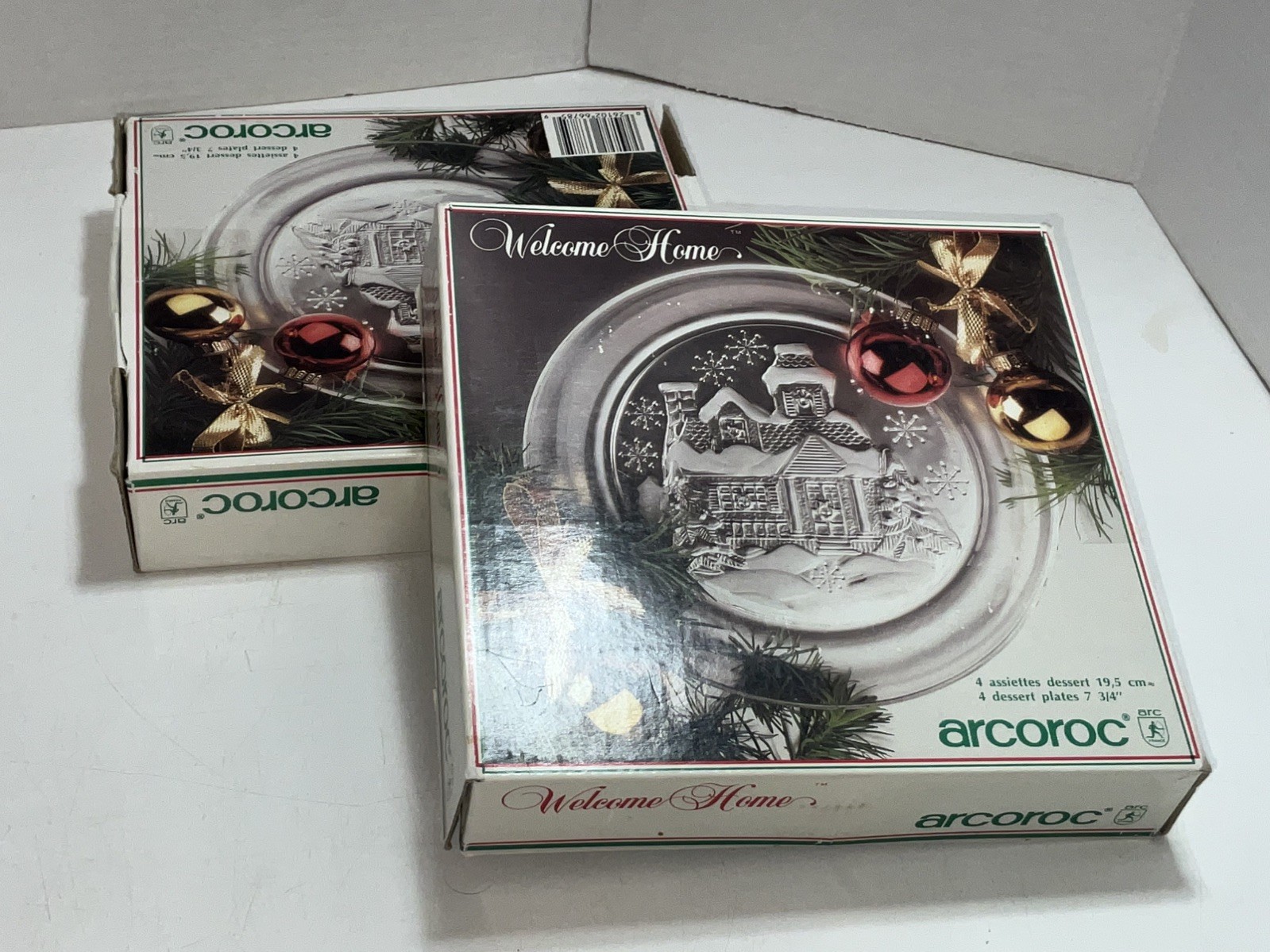 Arcoroc “Welcome Home” France Clear Glass 7 1/2″ Holiday Plates Set of 8 NICE!