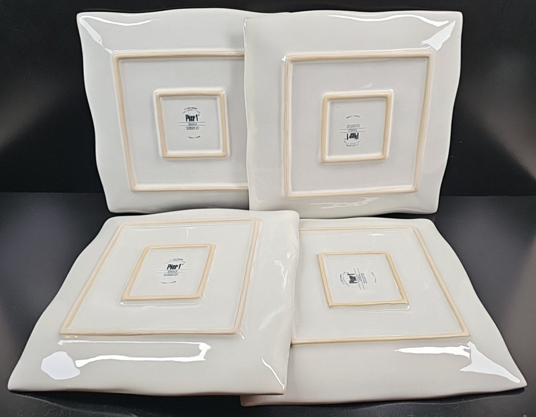 (4) Pier 1 Sakui Dinner Plates Set Square Emboss Elegant Dining Serving Dish Lot