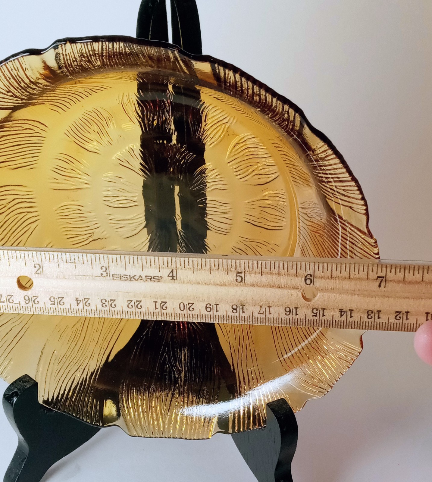 VTG MCM KIG Indonesia Decorative Embossed Amber Glass Bowl