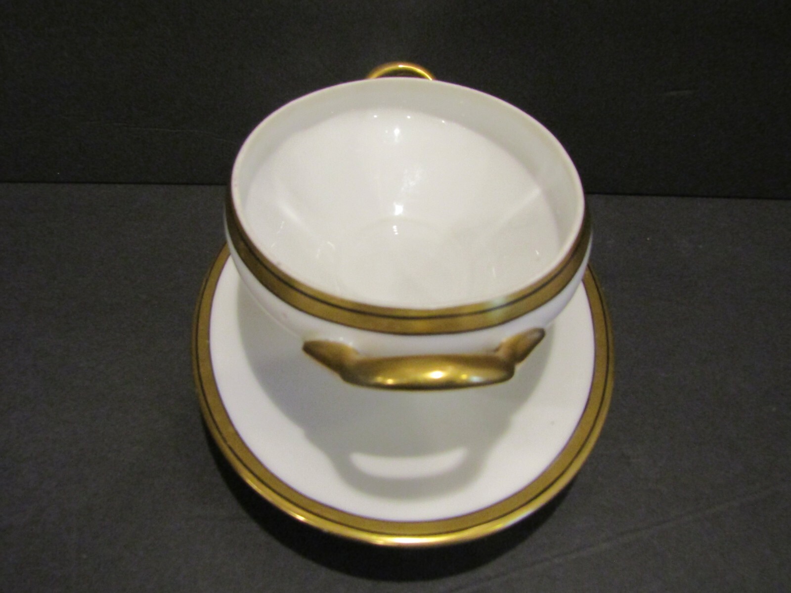 Gravy Boat With Handles & Attached Underplate – Gold With Black Stripe FRANCE
