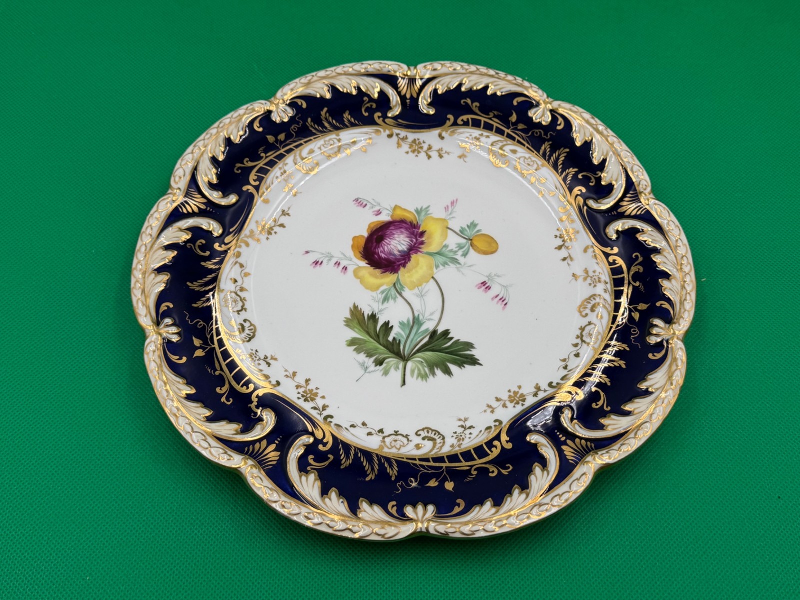 Set of 11 Antique Cobalt Blue & Gold Hand Painted Floral Luncheon Plates