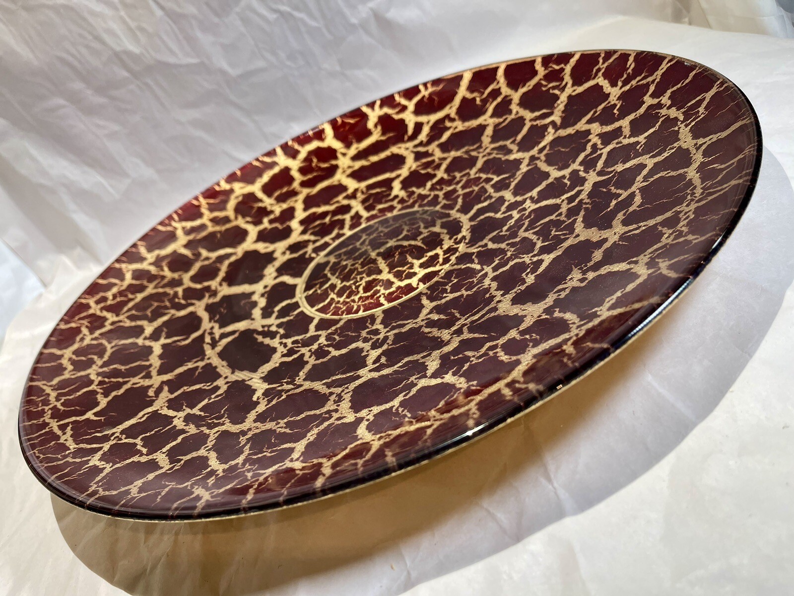 15″ Red Glass Serving Plate Red with Gold Foil Round Fantasia Collection ITALY