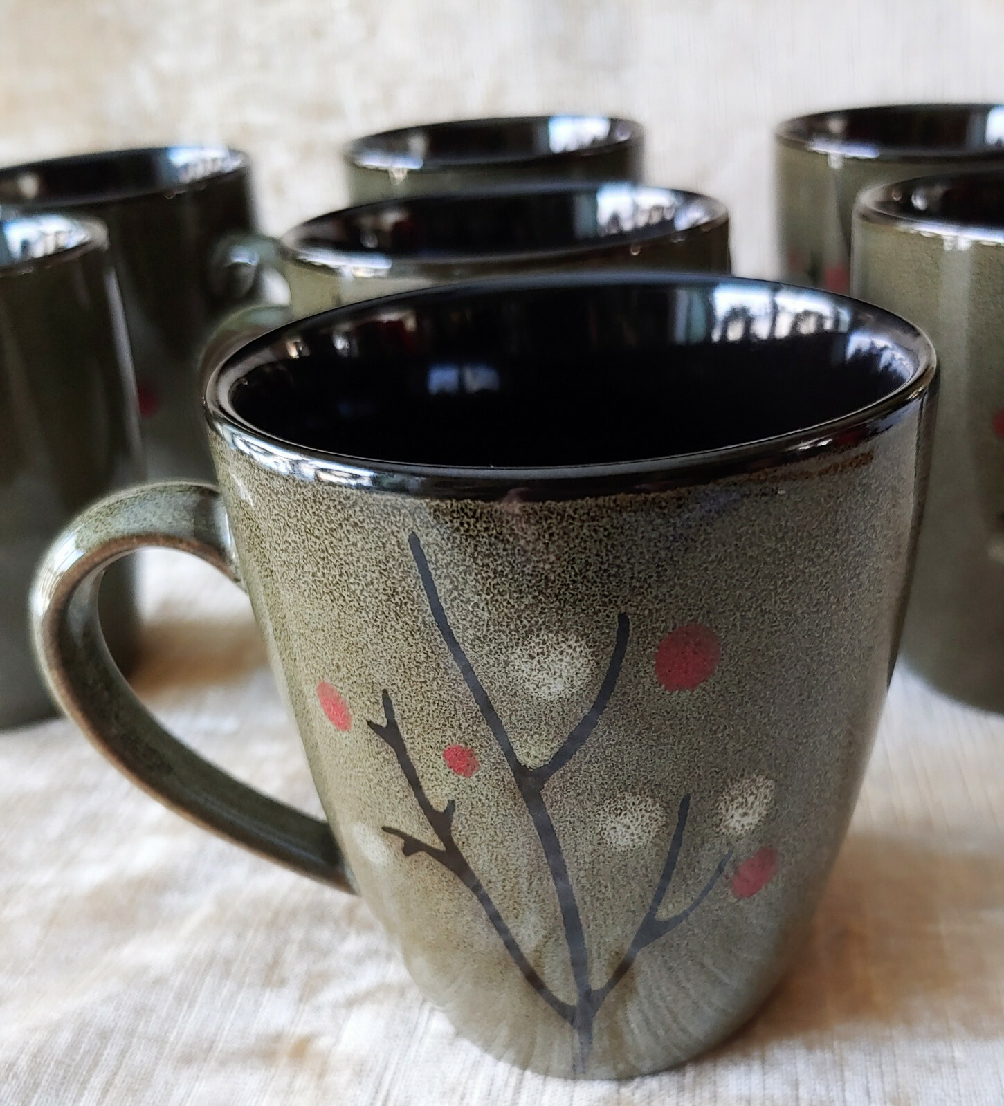 7 Sango CERAMIC MUGS “Blossom Black” 4763 Contemporary Original
