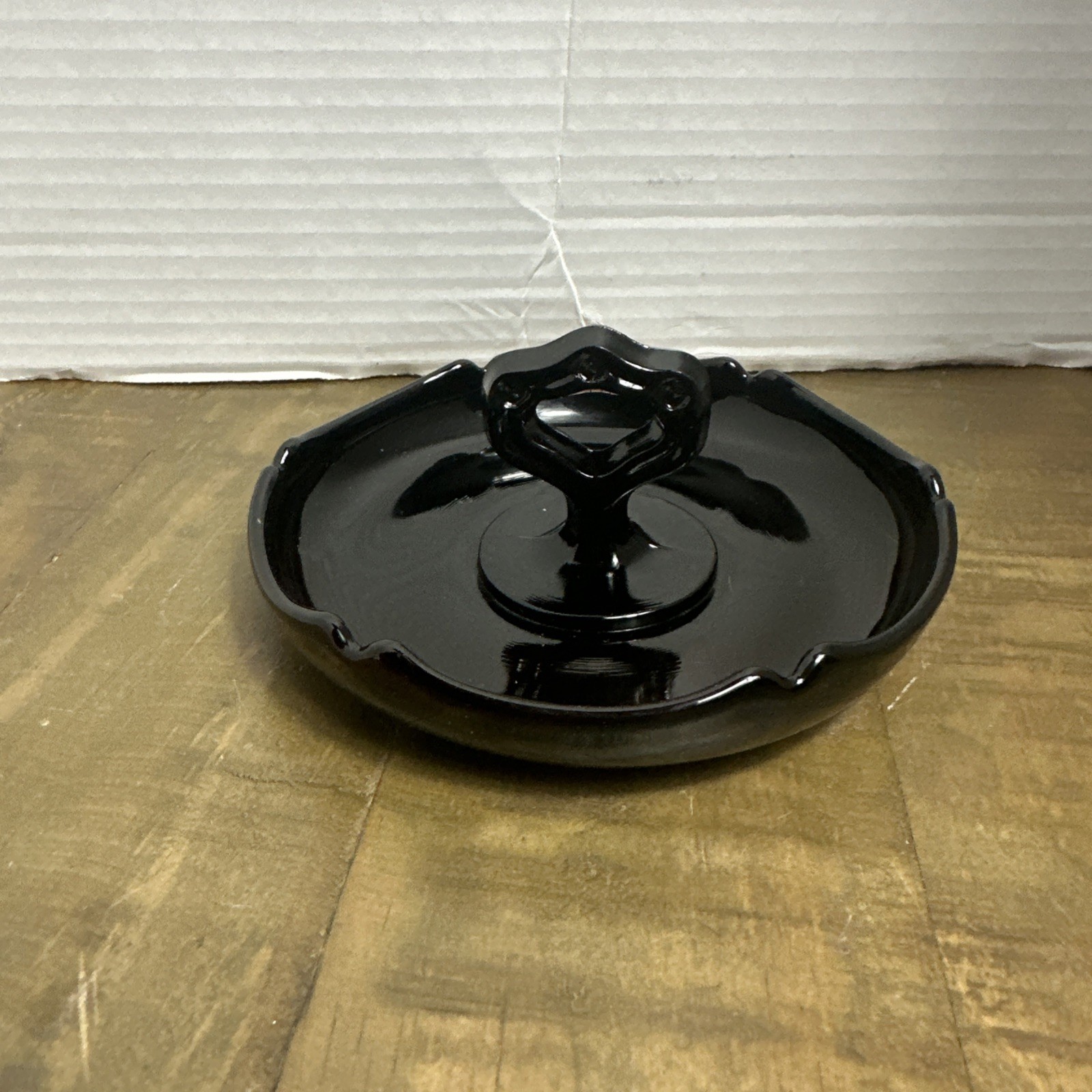Vintage Black Amethyst Depression Glass Tidbit Tray Scalloped Edges -5-1/4”