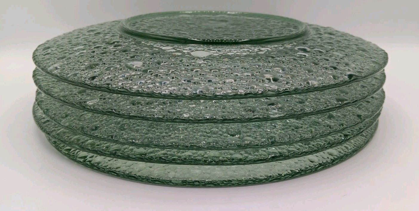 Vintage 70s Czech Pavel Panek Sklo Union Green Bubble Glass 10.75″ Dinner Plate