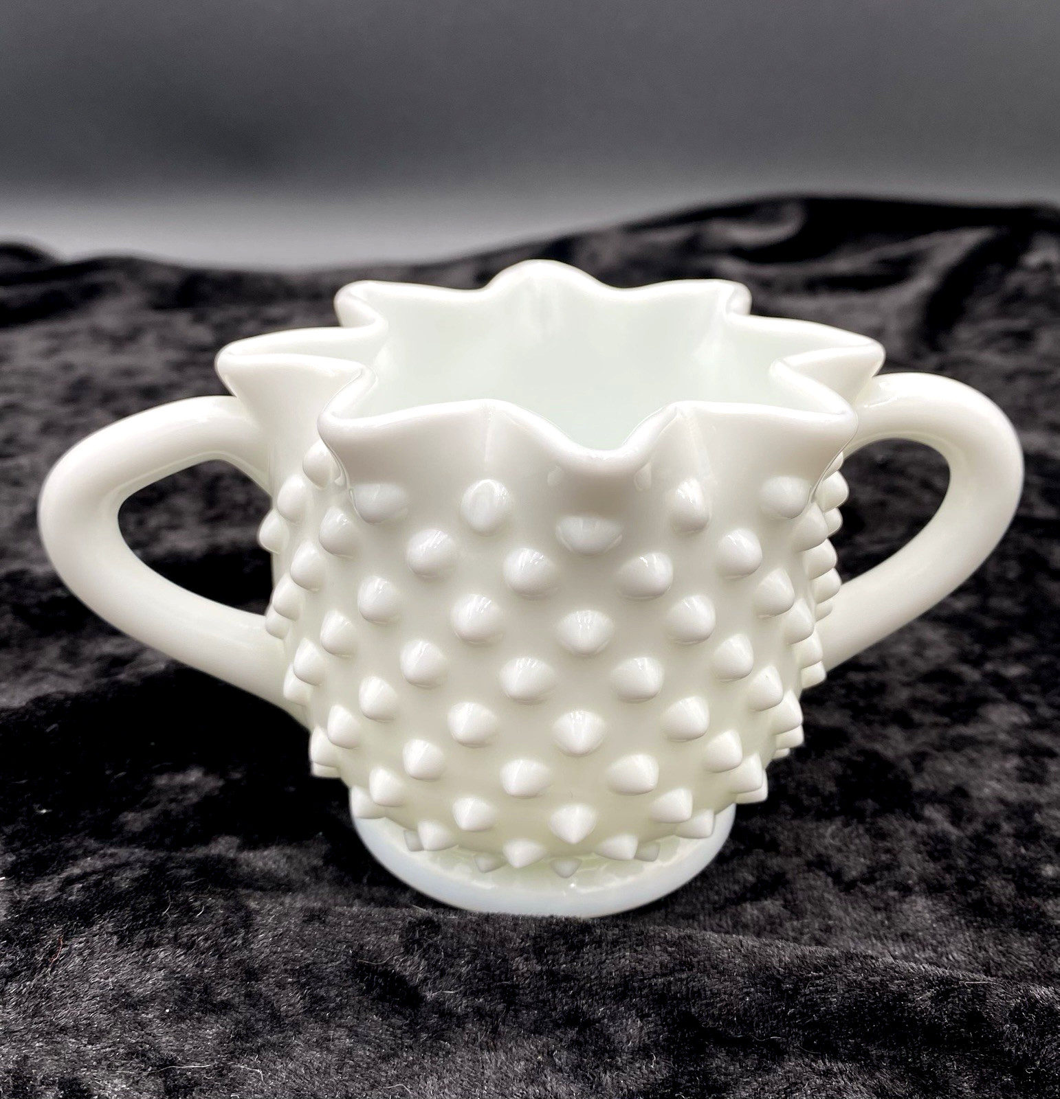 Vintage Fenton Hobnail Milk Glass Star Shape Open Sugar, Double Handled, #3906