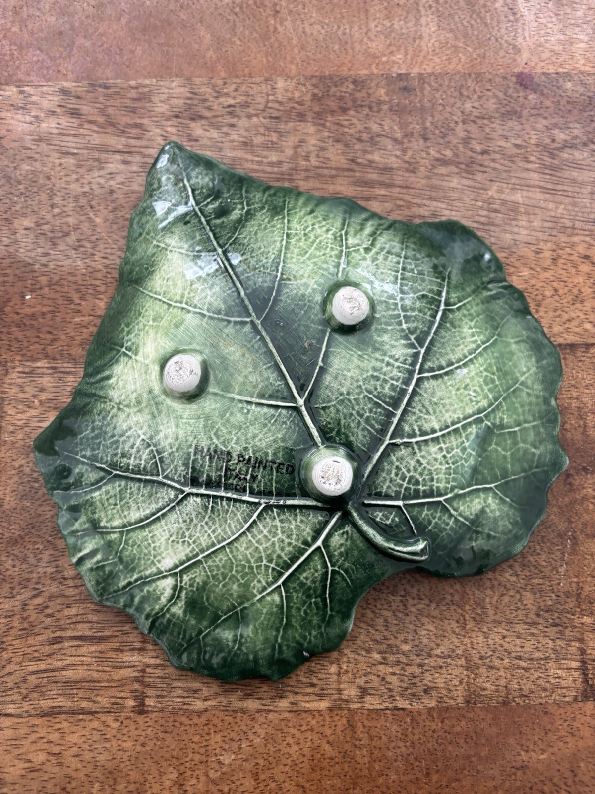Small Vietri Italy Italian Majolica Pottery Dark Green Leaf Plate Tray 7 By 6.5