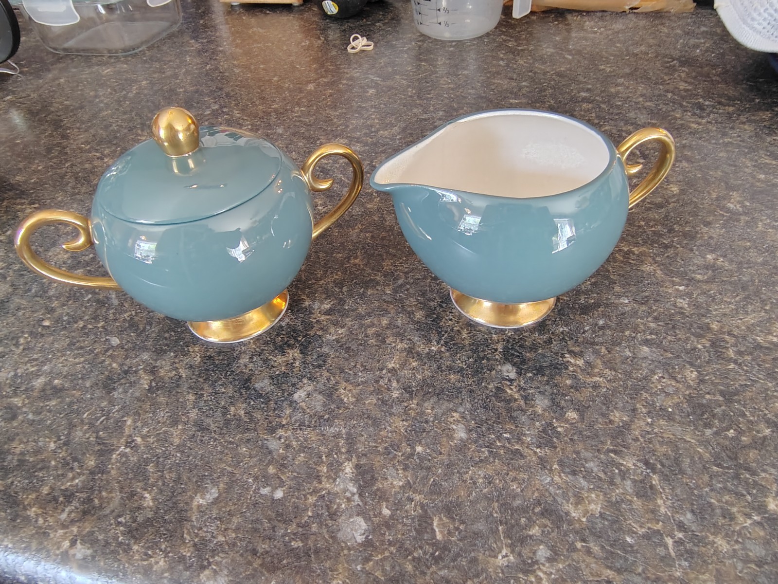 Flintridge Sugar Bowl and Creamer Gold Trim Ceramic