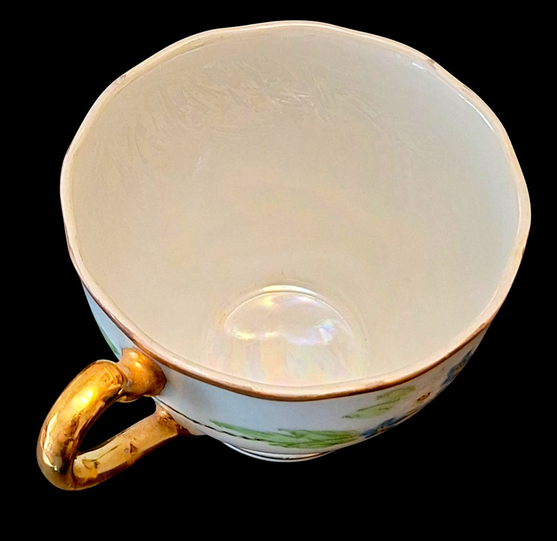Vintage White Coffee Tea Cup & Saucer Blue Floral Hand-Painted by Ruth of Tucson