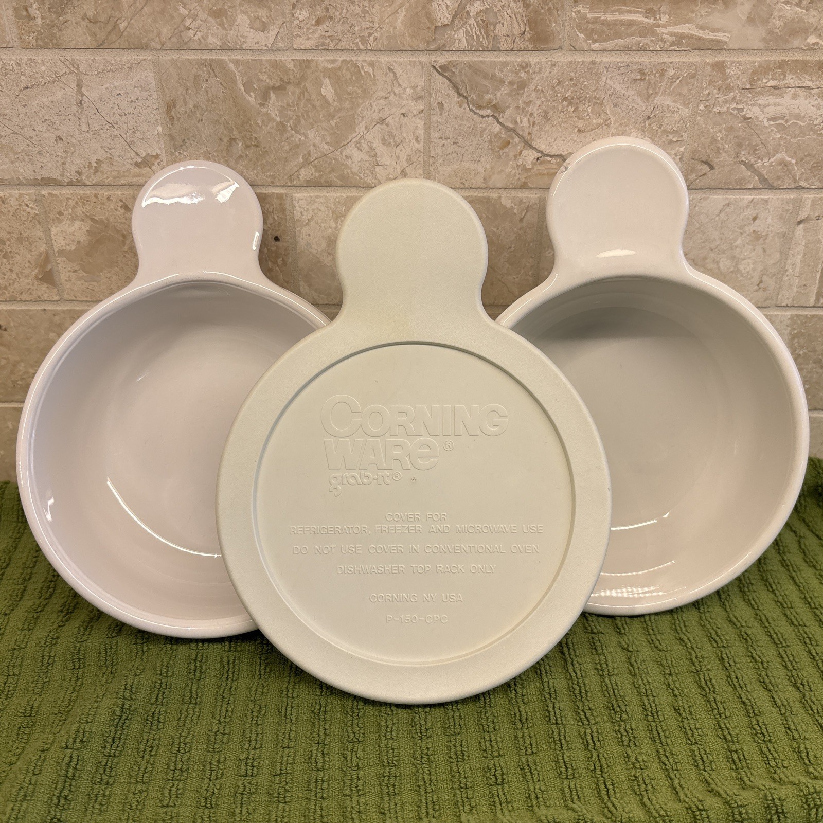 Corning Ware Grab It Bowls P-150-B 15 Oz With 1 Refrigerator Lid Set Of 2 White