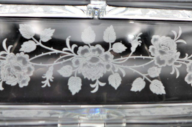 Vintage Fostoria MCM Etched Midnight Rose Glass Relish Tray 5 Compartments