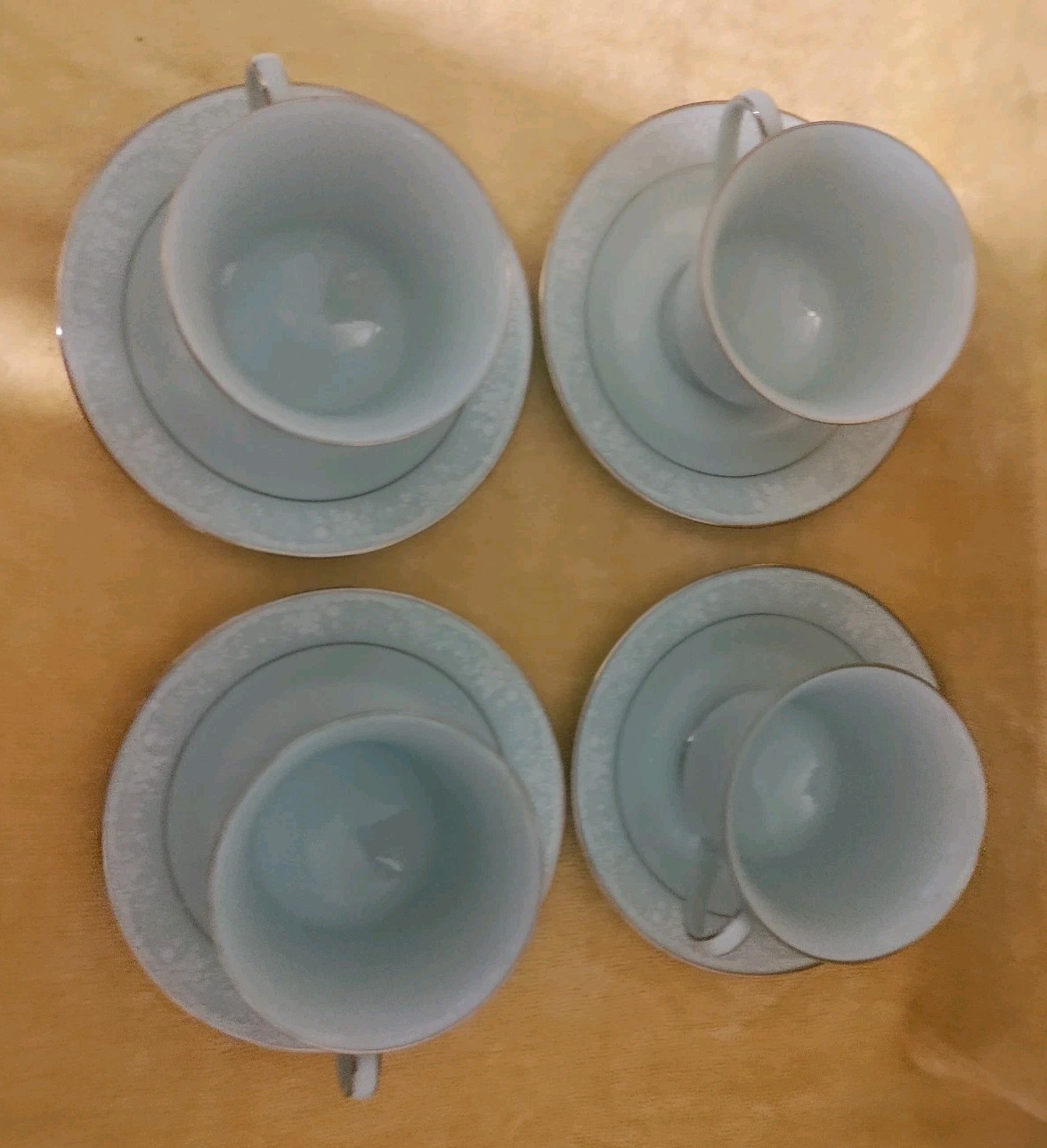 Noritake China Fidelity 4 Cup & 4 Saucers Baby Blue With Gold Trim 8003 W81