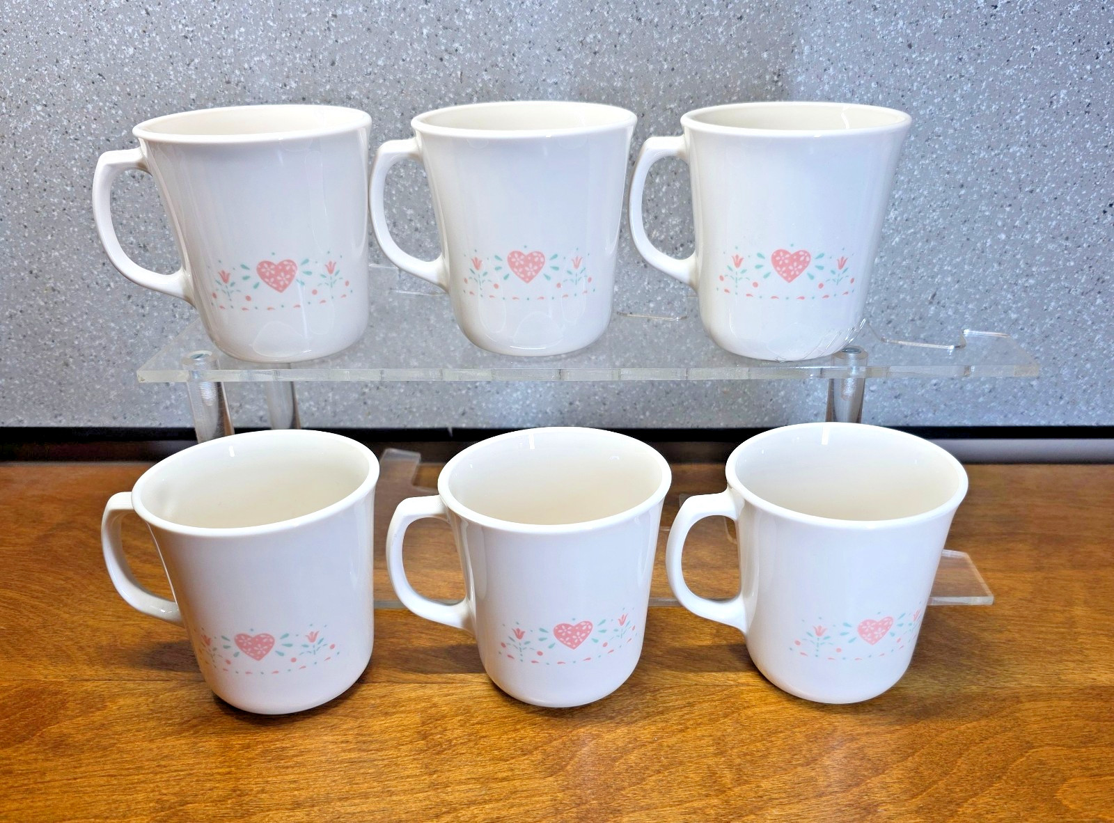 Corelle Corning Forever Yours Cups Mugs Lot of 6 Coffee/Tea Pink Hearts Excellen