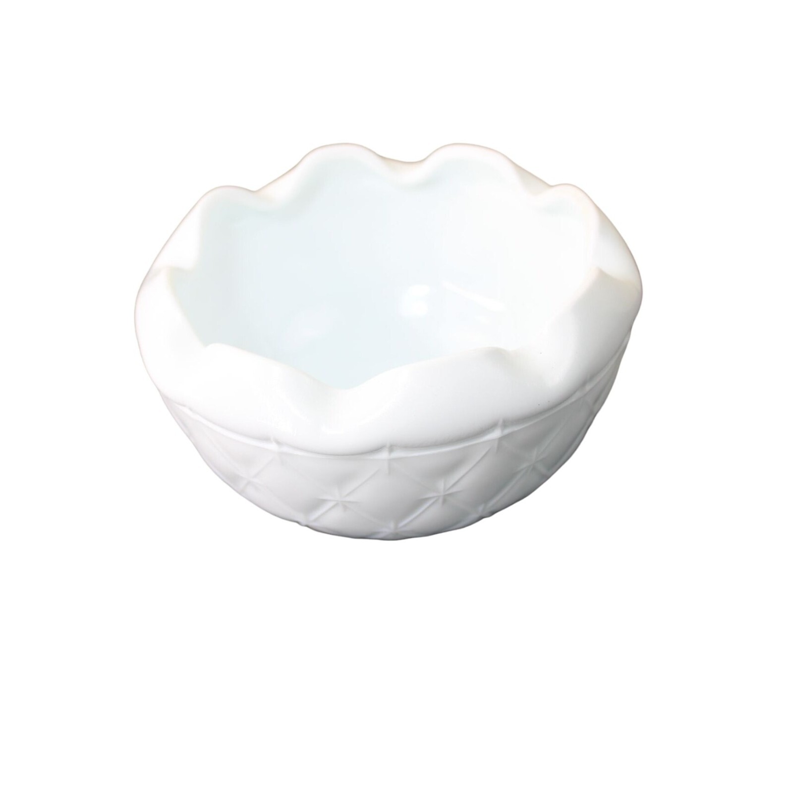 Indiana Milk Glass Quilted Crimped Rim Candy Dish Vintage 91843