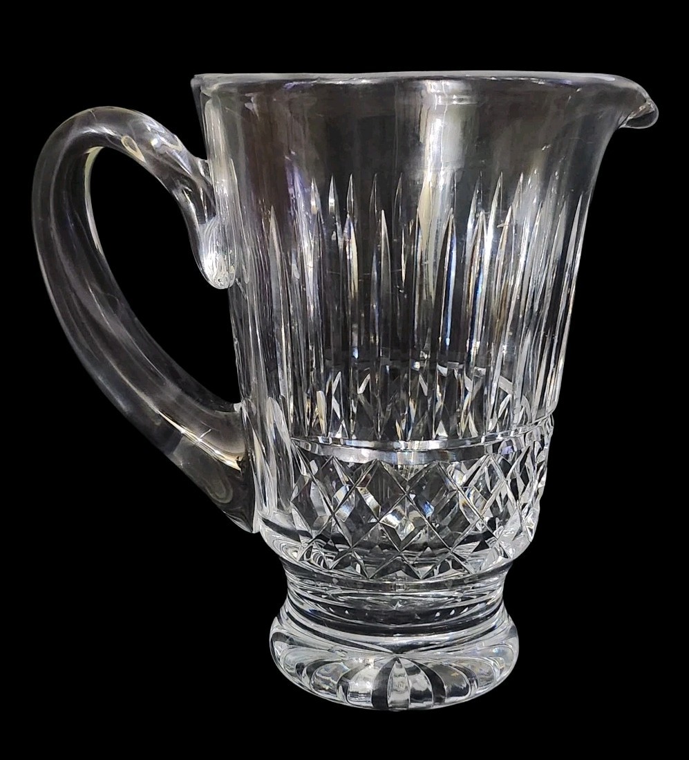 Vtg Waterford Pitcher Cut Crystal Diamond Pattern Applied Handle 7.5″ Tall Read