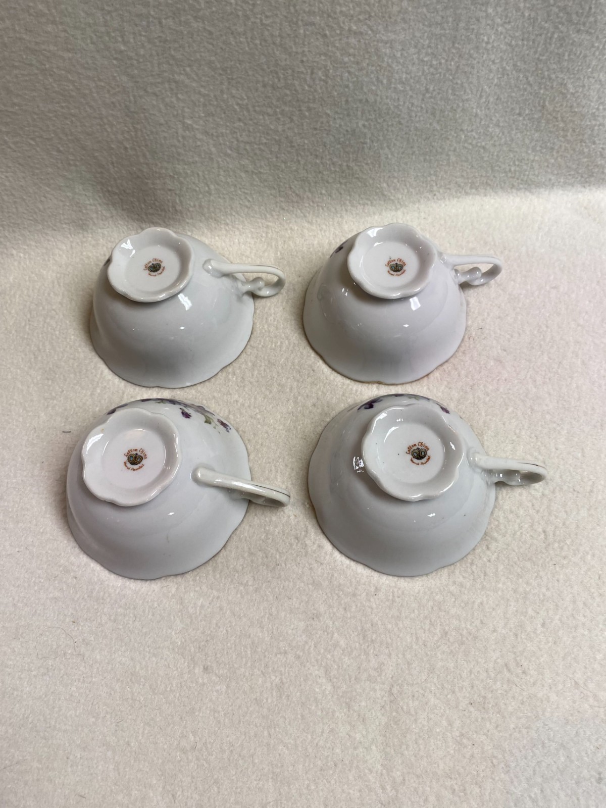 Vtg Hand-painted Lefton Purple Violet 8 Piece Snack Plates with Matching Cup Set