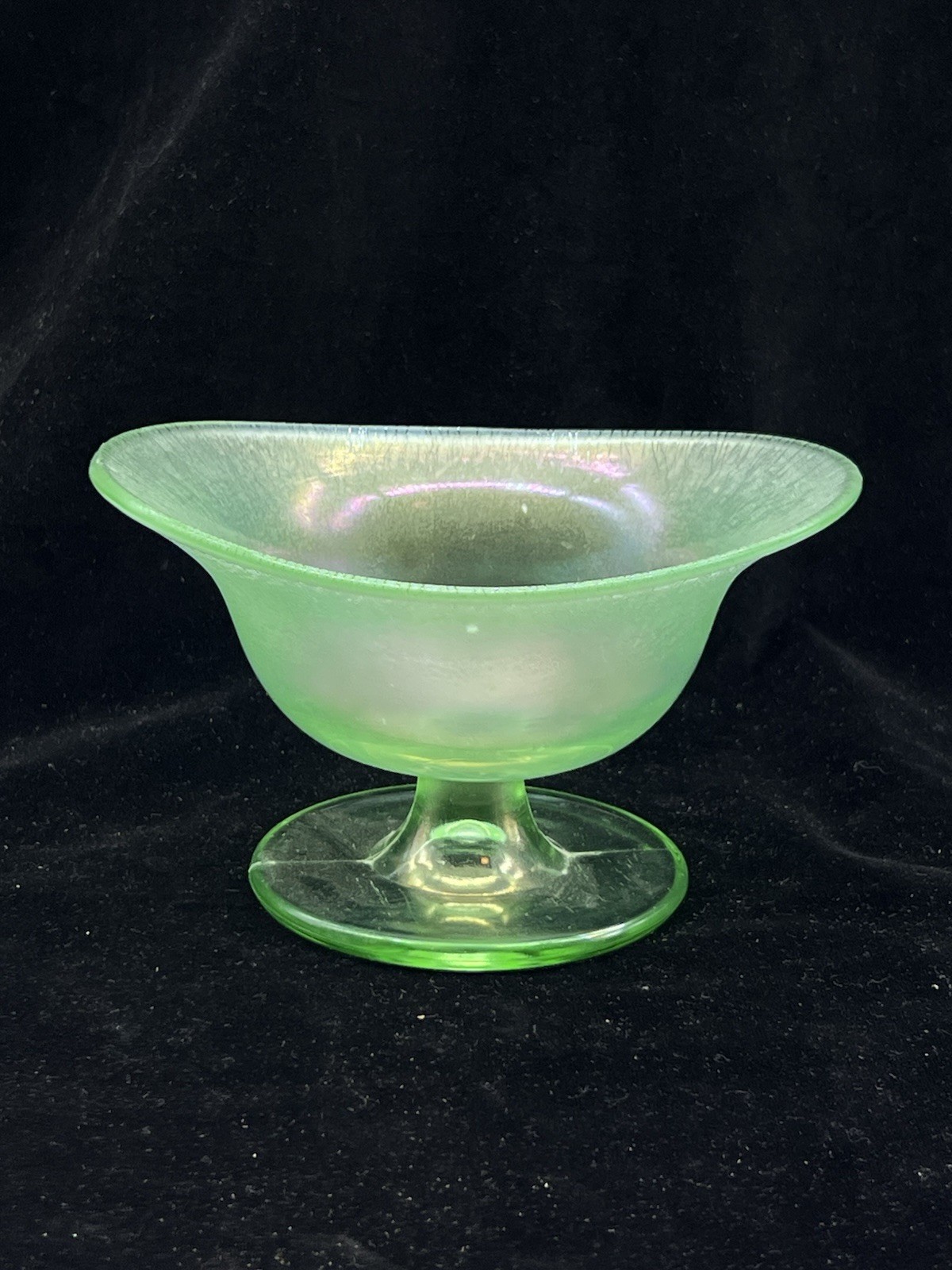Rare Vintage Uranium/Vaseline Glass Pedestal Bowl-6”