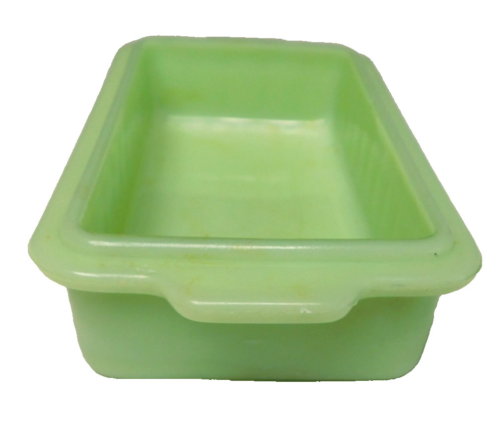 VINTAGE 1930’S JEANNETTE GREEN JADEITE BUTTER DISH & COVER EMBOSSED TOP