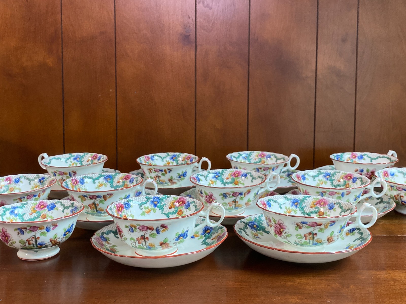ca. 1930s ROYAL CAULDON bone china dinnerware, cups set, 48pcs, gorgeous