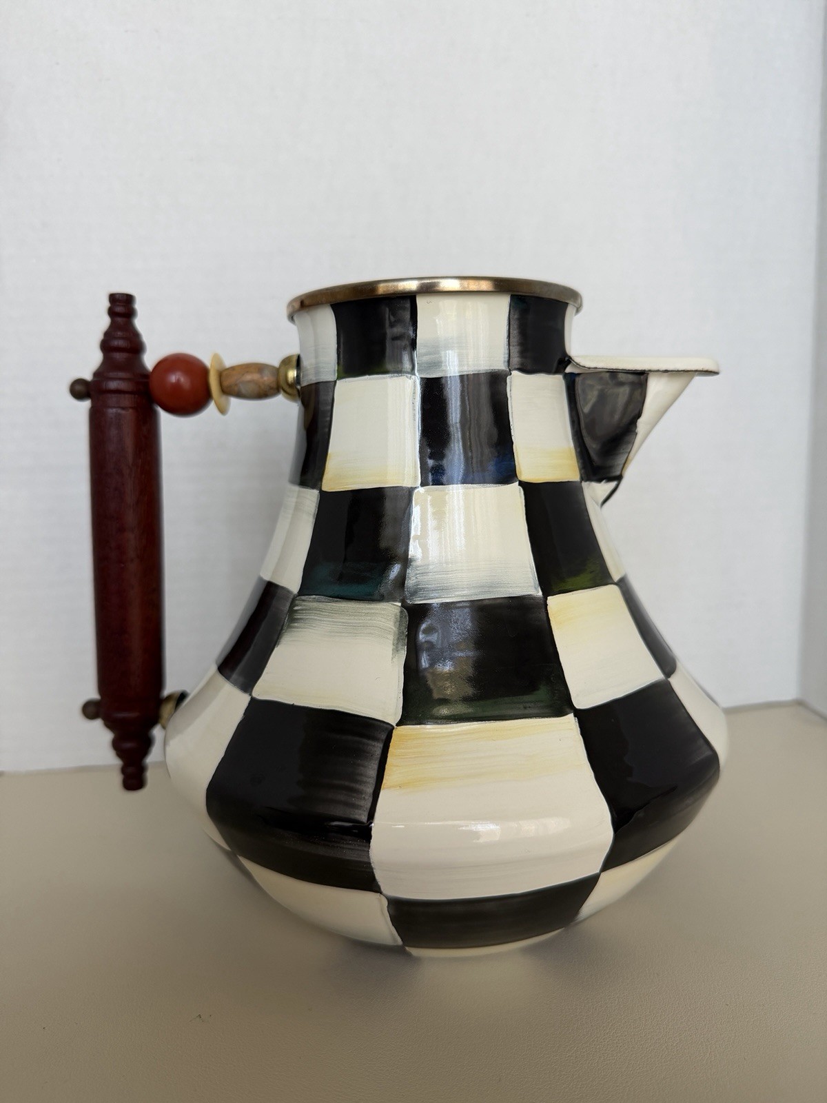 MacKenzie-Childs Courtly Check Coffee Pot or Pitcher Enameled -Missing Lid EUC