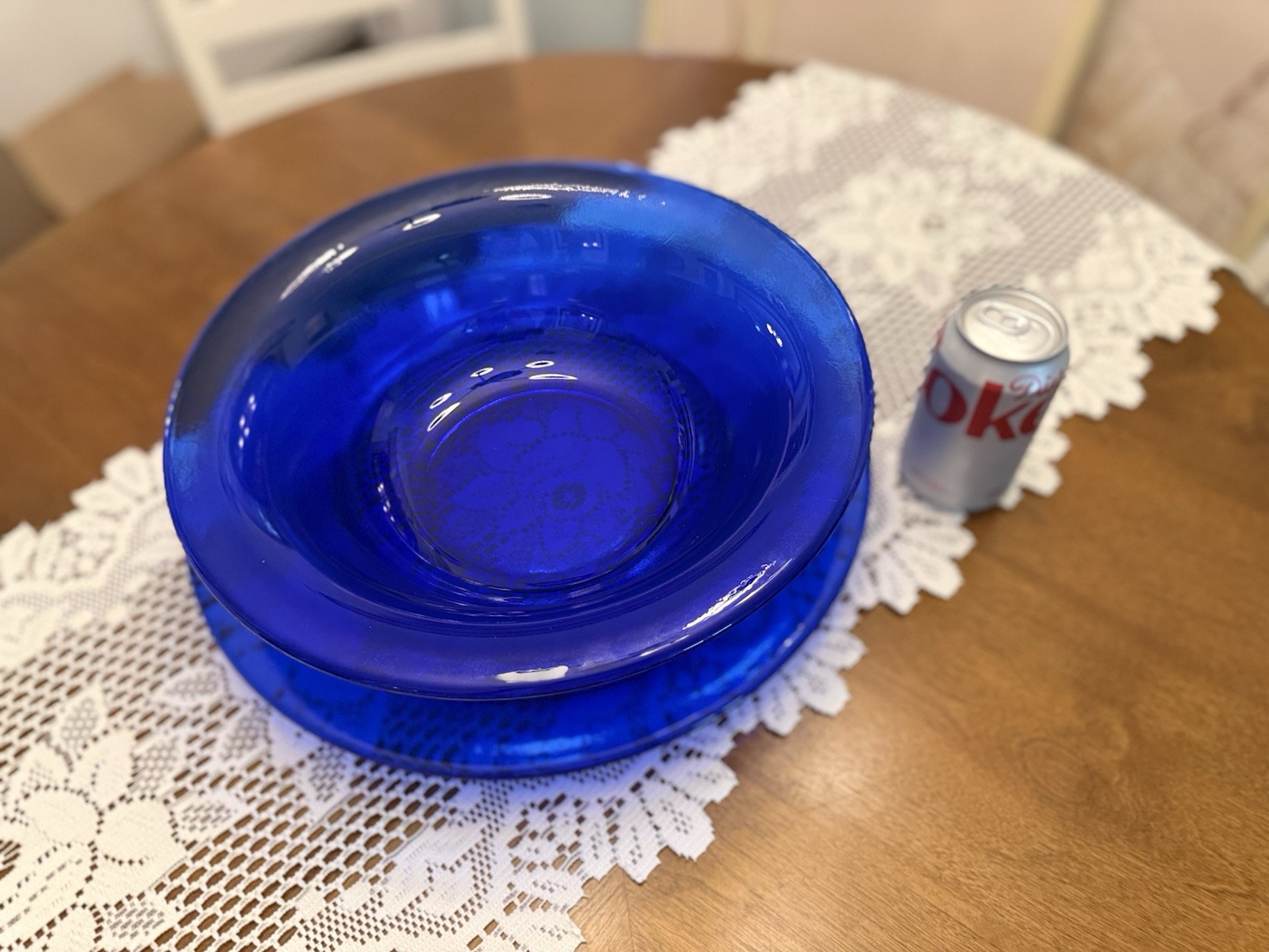 VTG Italy Cobalt Blue Texture Glass Centerpiece Set 15” Platter 13” Serving Bowl