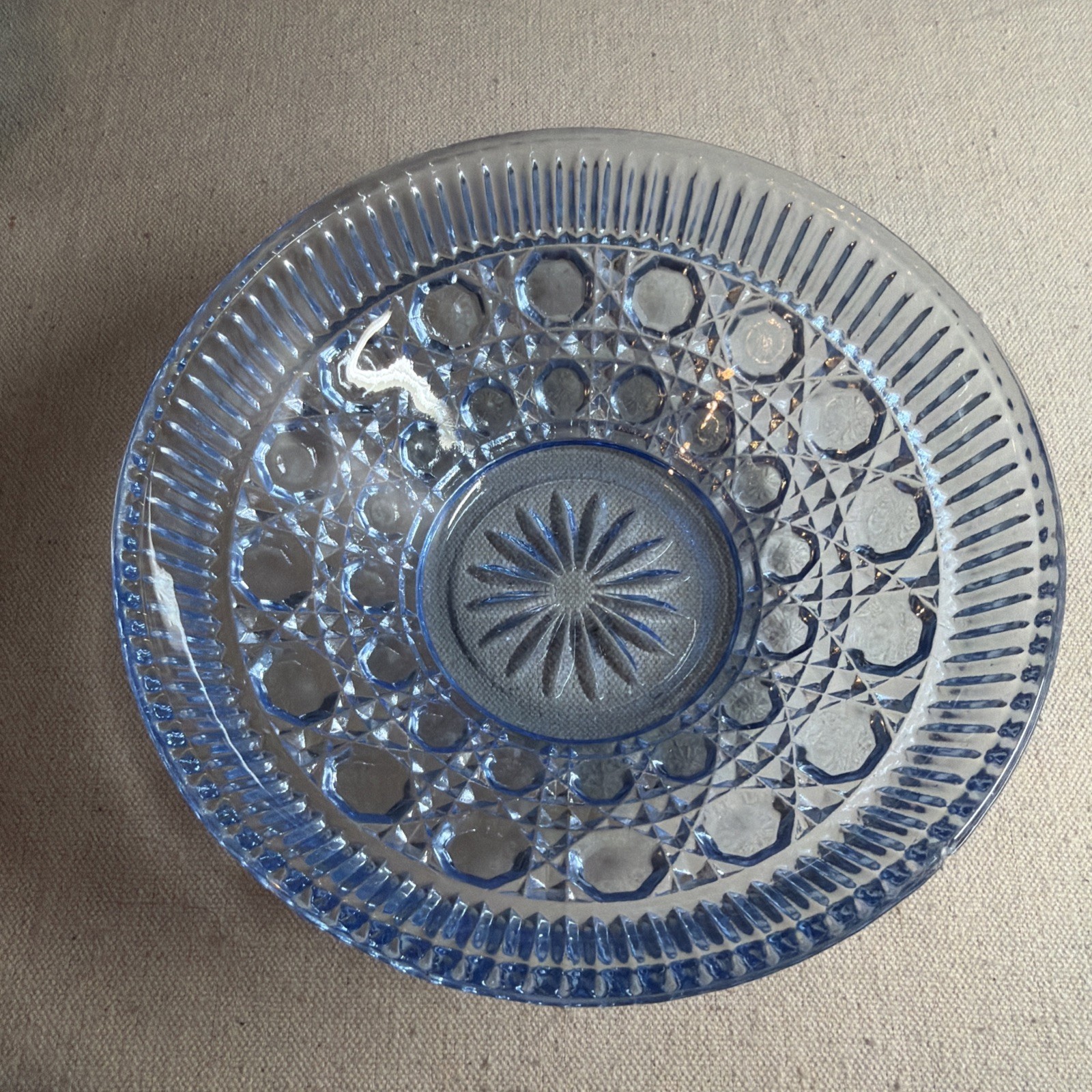 Vintage Indiana Glass Windsor Blue Button 7.5” Candy Dish With Lid